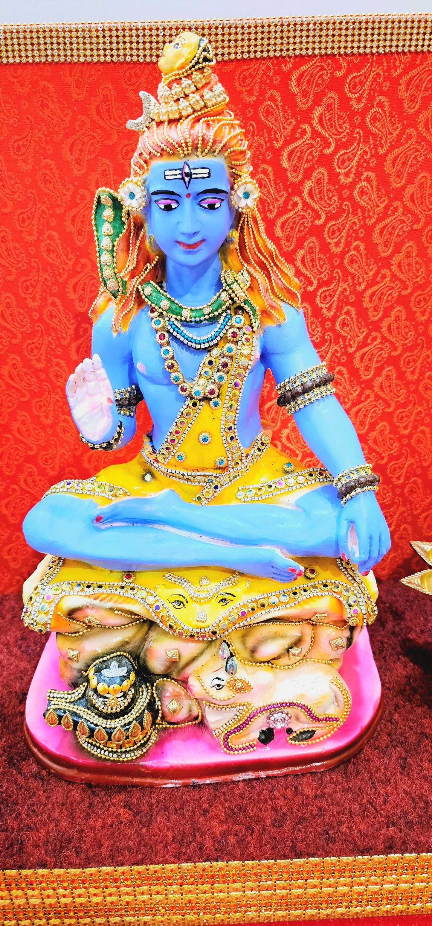 Rare Large Lord Shiva Statue With Complete Custom Made Temple Stand