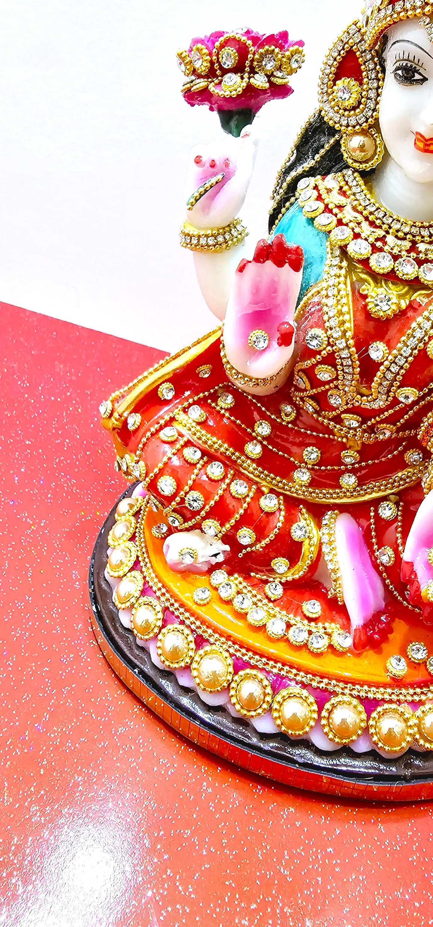 Rare Goddess Lakshmi / Laxmi Hand Stone Decorated Statue