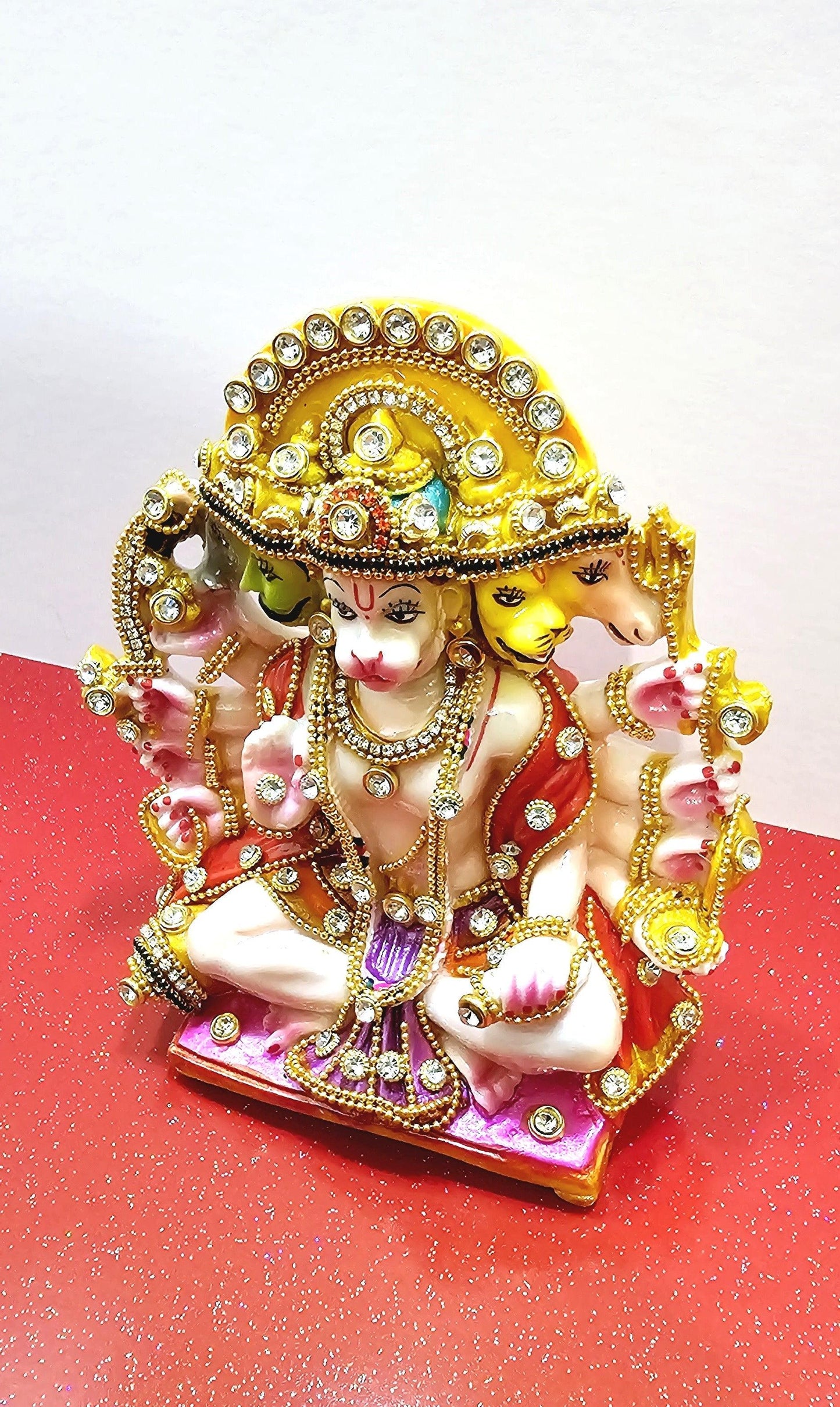 Lord Hanuman Bajrangbali Panchmukhi ( 5 Face ) , Rare Stone Decorated Statue