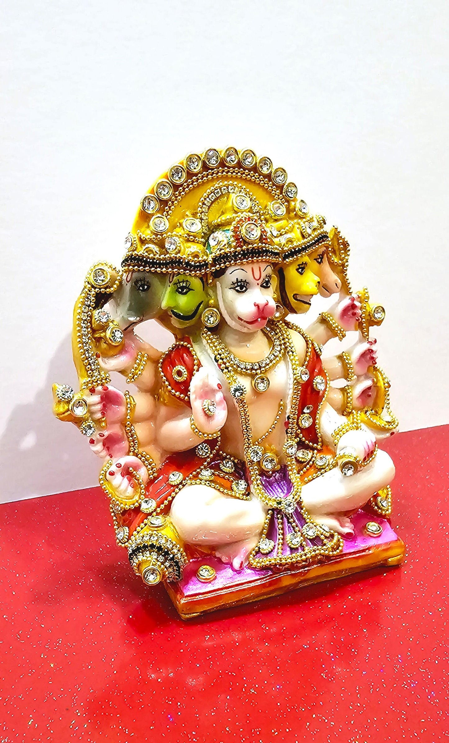 Lord Hanuman Bajrangbali Panchmukhi ( 5 Face ) , Rare Stone Decorated Statue