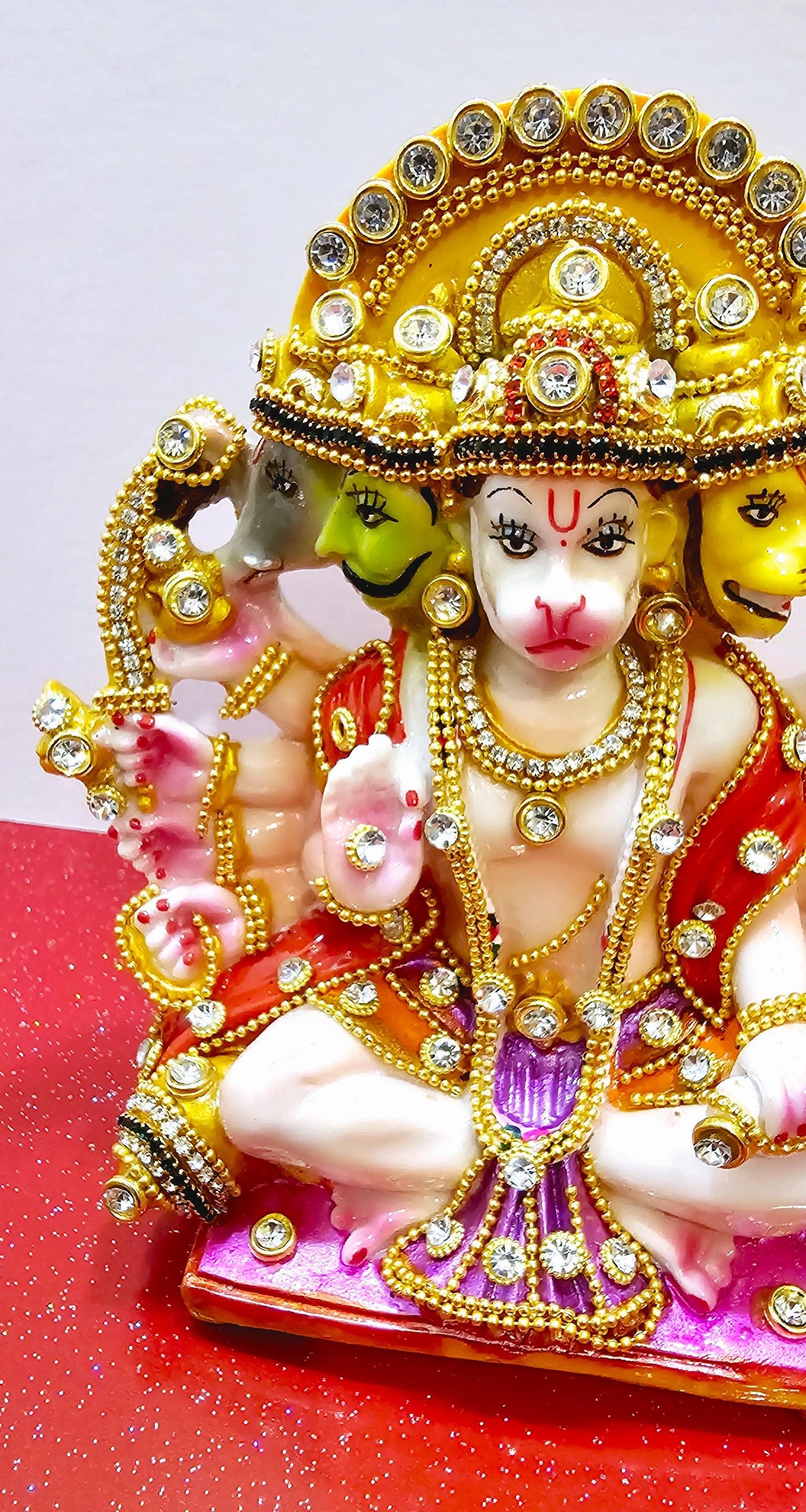Lord Hanuman Bajrangbali Panchmukhi ( 5 Face ) , Rare Stone Decorated Statue