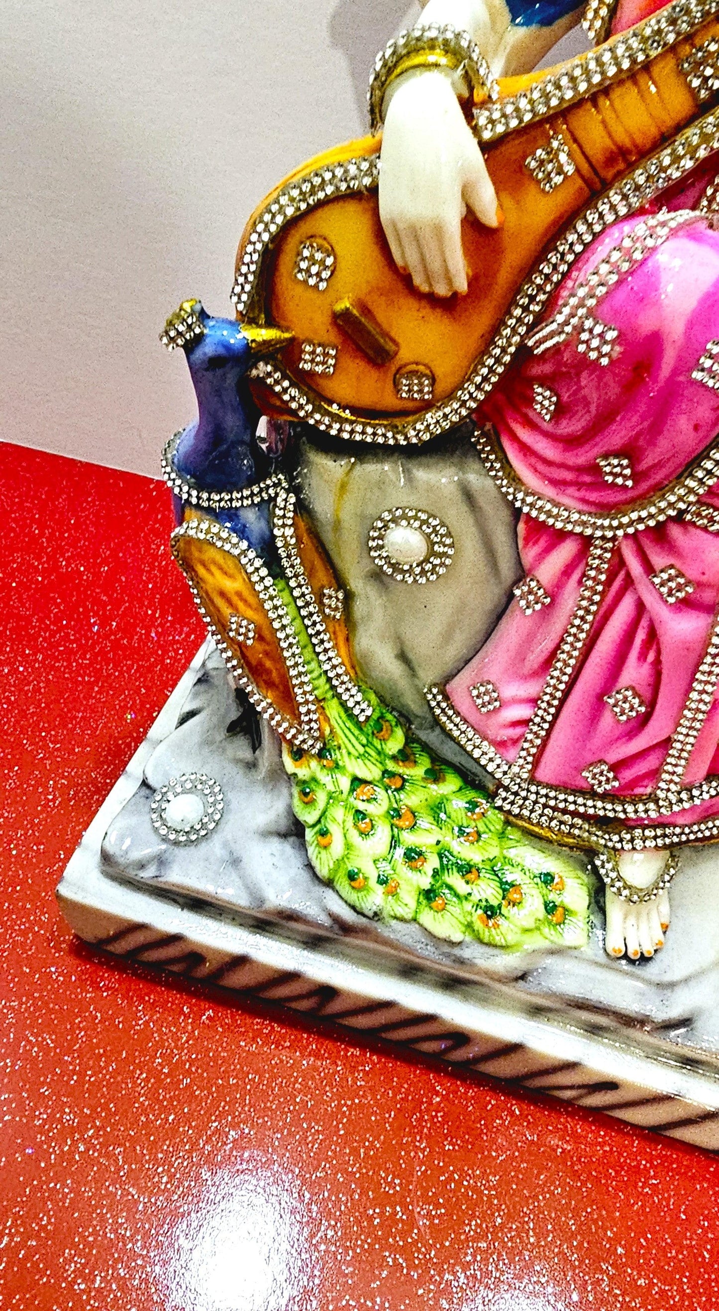 Goddess Mata Saraswati Rare Stone Hand Decorated Statue