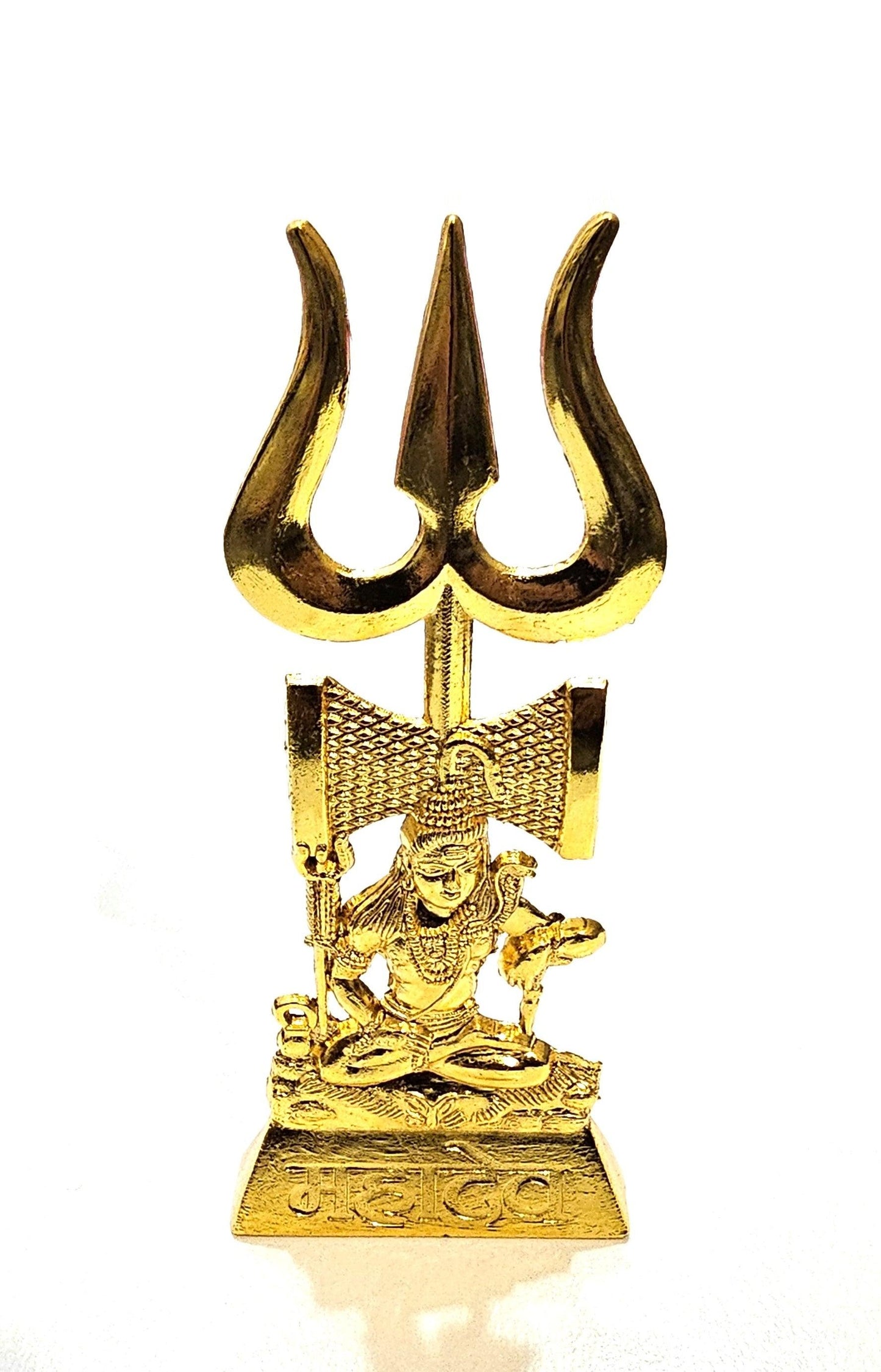 Rare Lord Shiva and Trishul ( Trident ) Gold Plated Statue