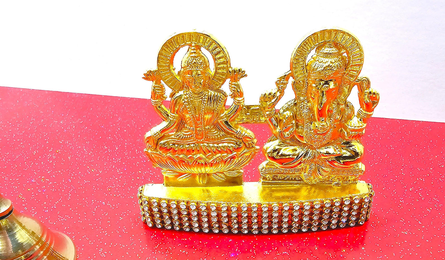 Brass OM Pooja / Puja Aarti Tray Set , With Rare Ganesh Lakshmi Statue
