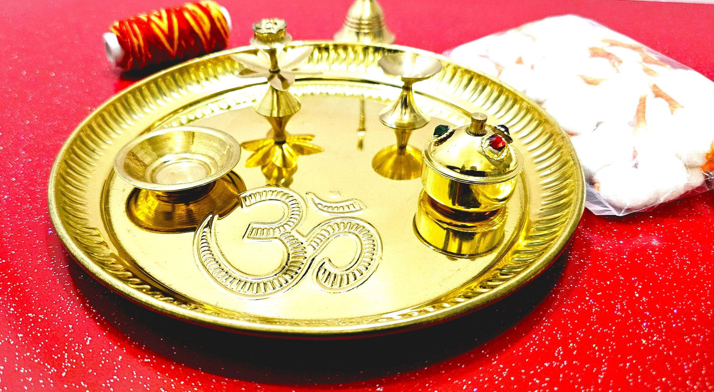 Brass OM Pooja / Puja Aarti Tray Set