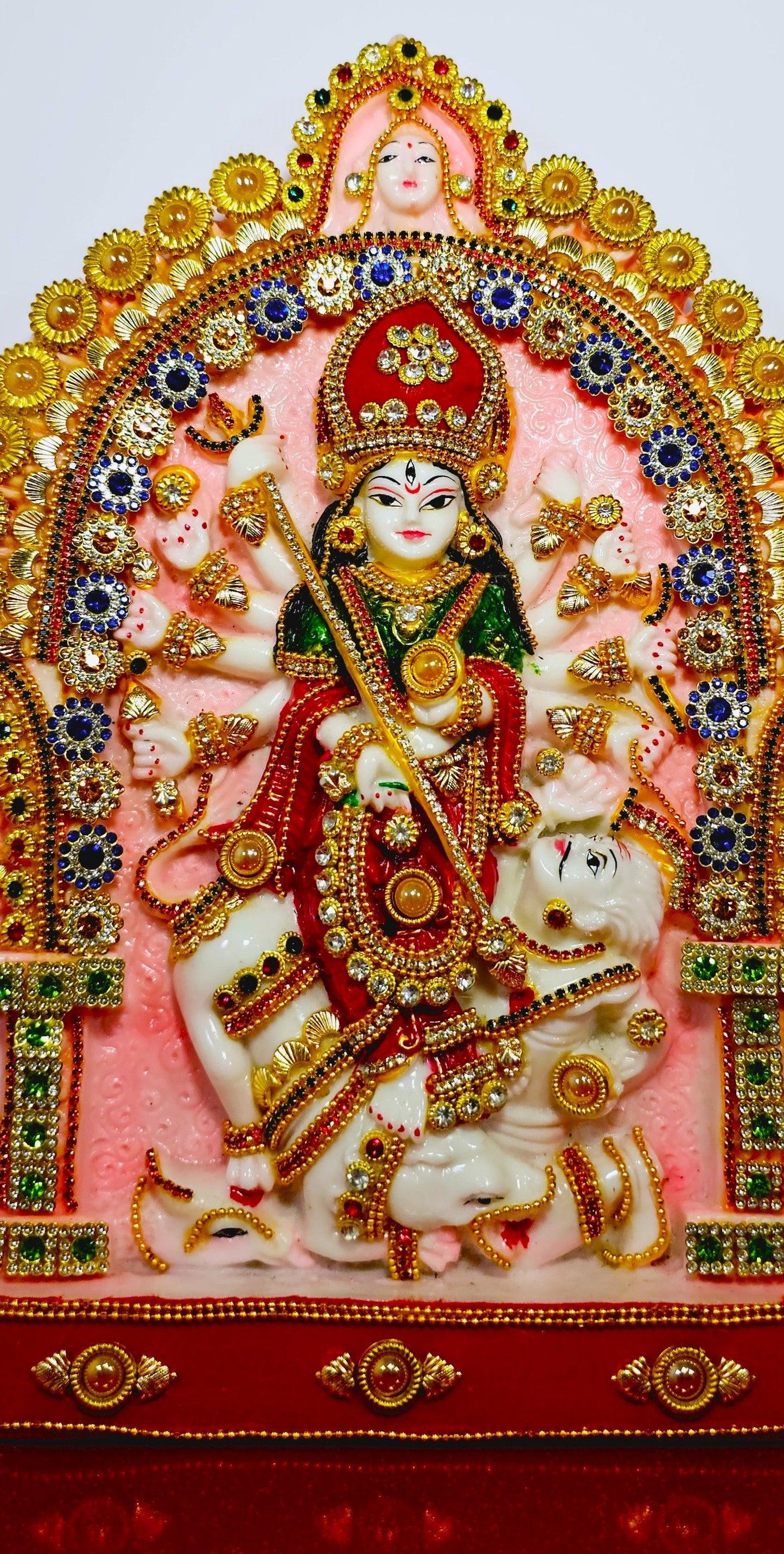 Rare Goddess Durga with Family , Stone Decorated Statue