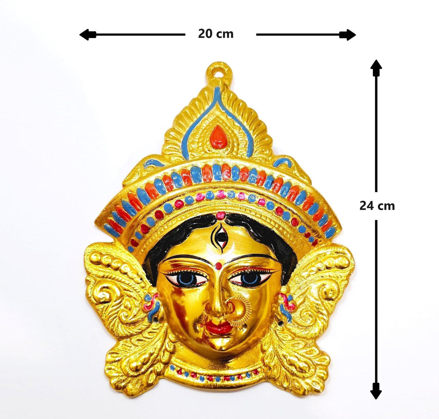 SIZE-M Goddess Durga ( Kali ) Rare Gold Chrome Wall Hanging Face With Nose Ring