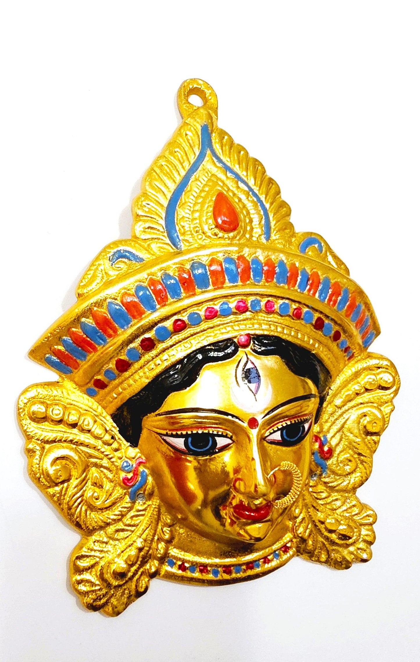SIZE-M Goddess Durga ( Kali ) Rare Gold Chrome Wall Hanging Face With Nose Ring