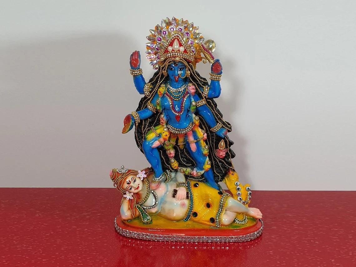 Rare hand decorated Goddess Kali Maa Lord Shiva Statue
