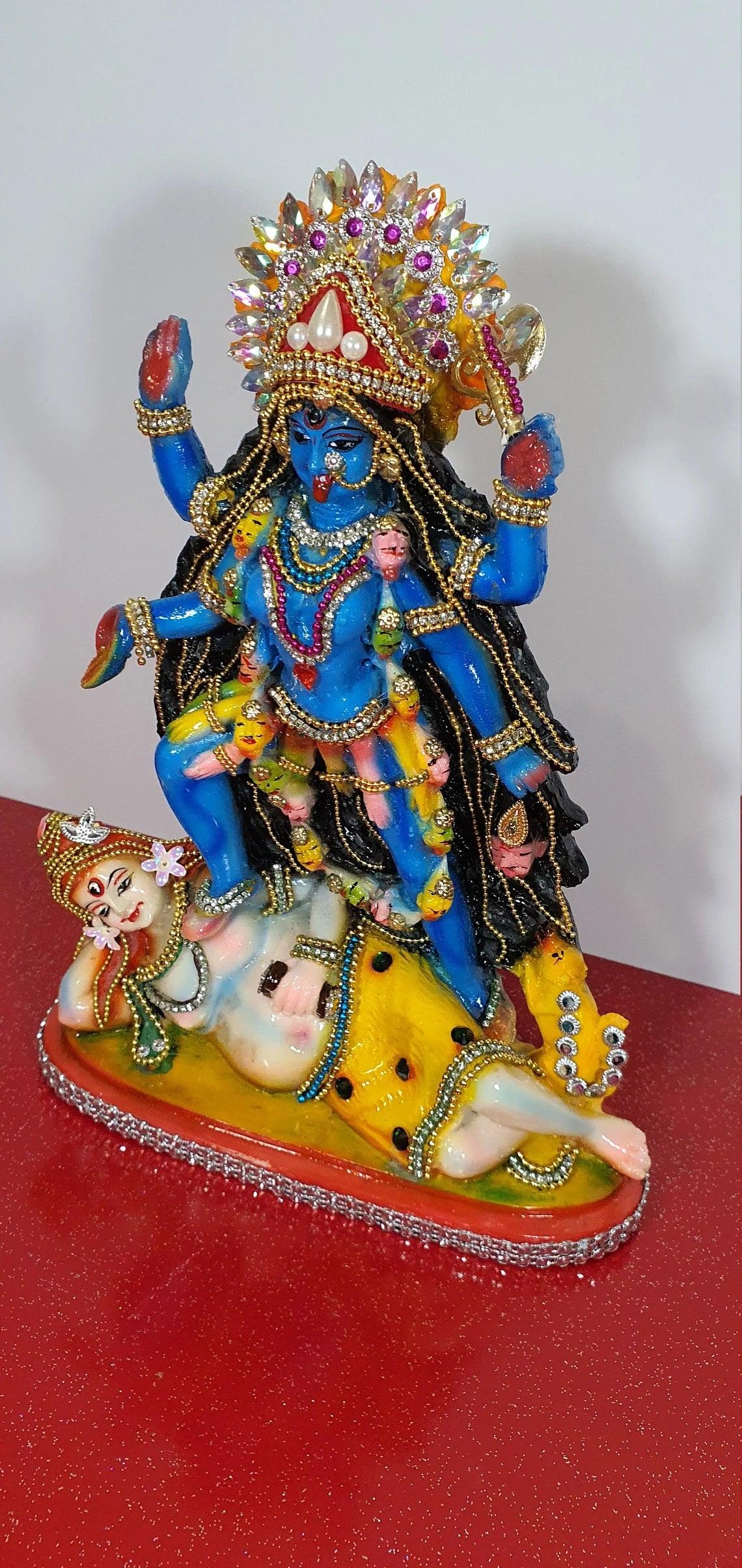 Rare hand decorated Goddess Kali Maa Lord Shiva Statue