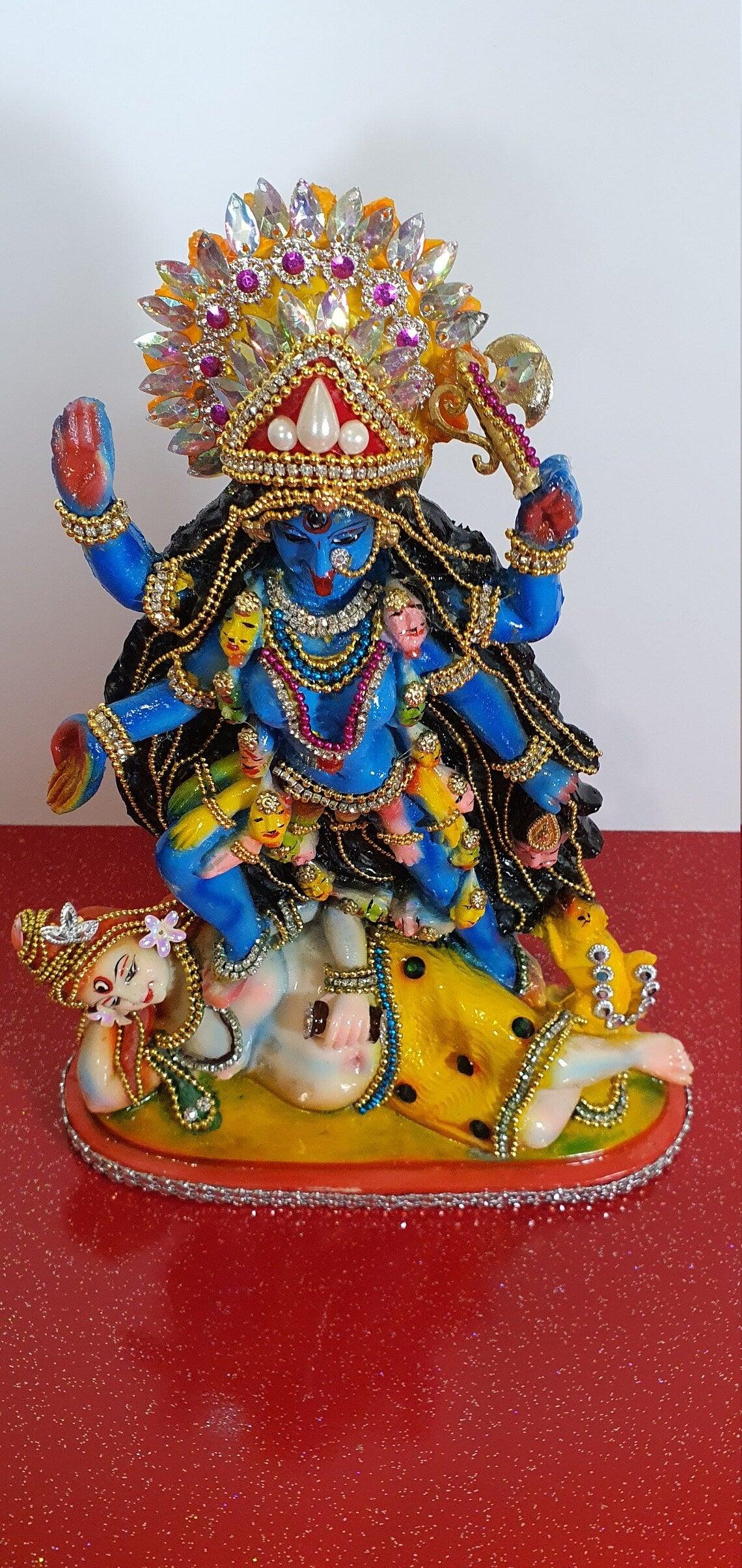 Rare hand decorated Goddess Kali Maa Lord Shiva Statue