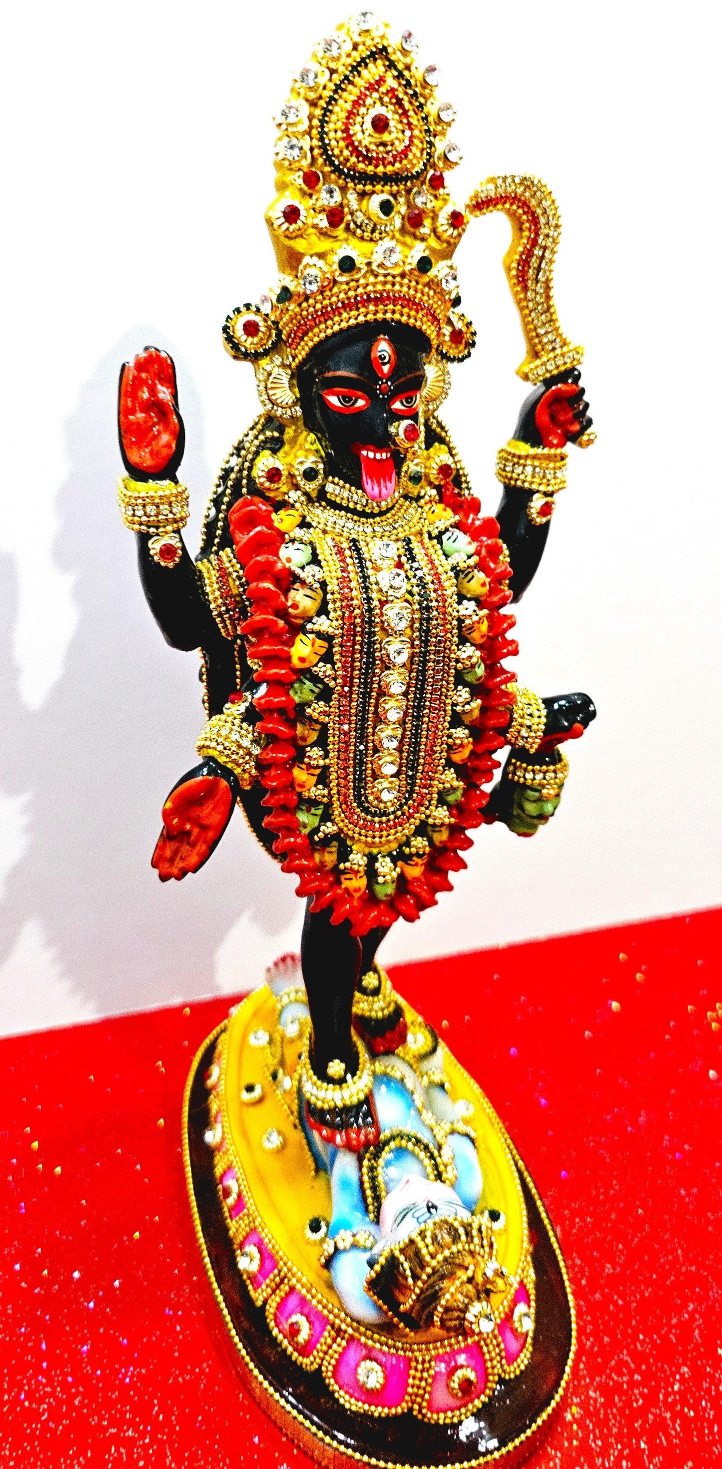 Goddess Kali Maa / Mata Rare Stone Decorated Statue , In Colour Black