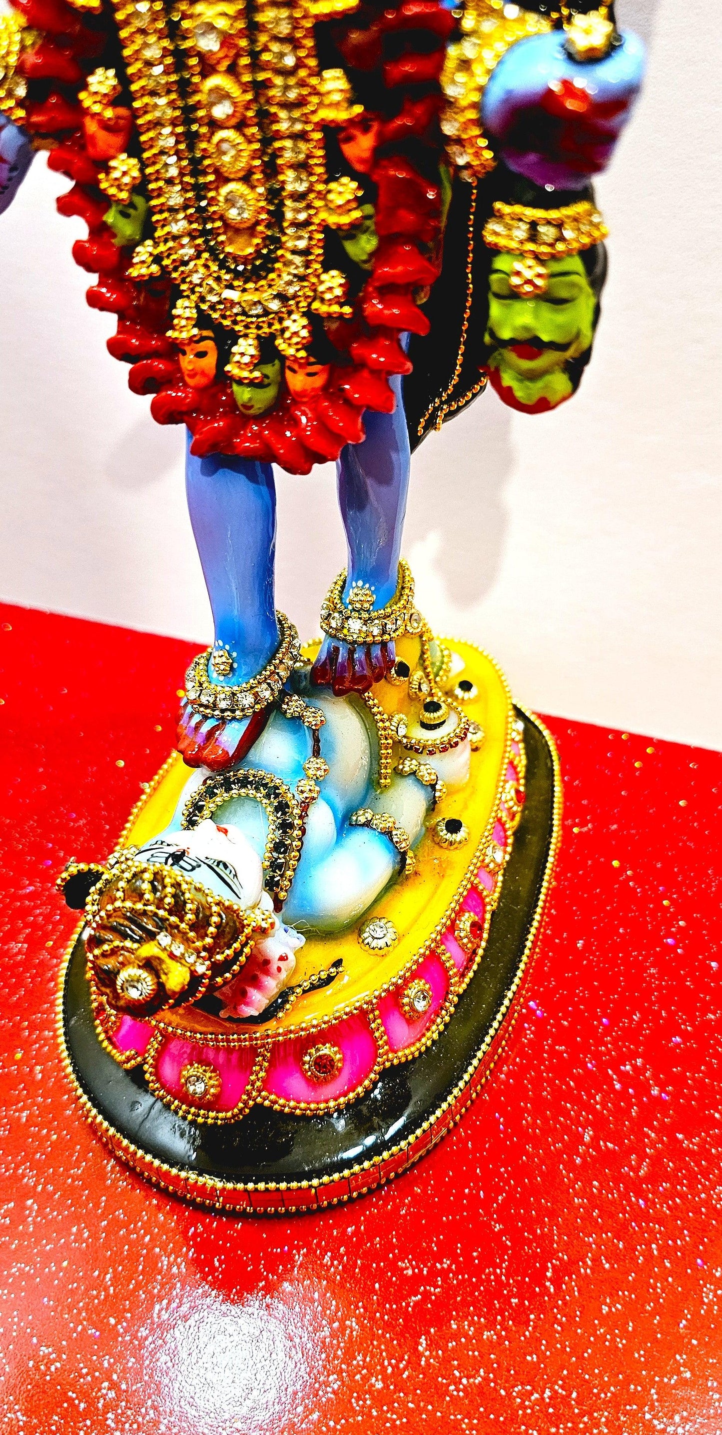 Goddess Kali Maa / Mata Rare Stone Decorated Statue , In Colour Blue