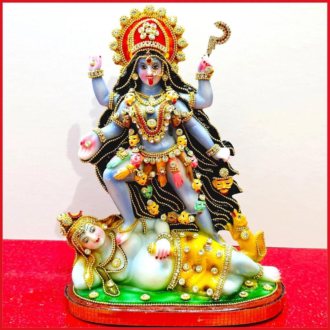 Rare hand decorated Goddess Kali Maa Lord Shiva Statue