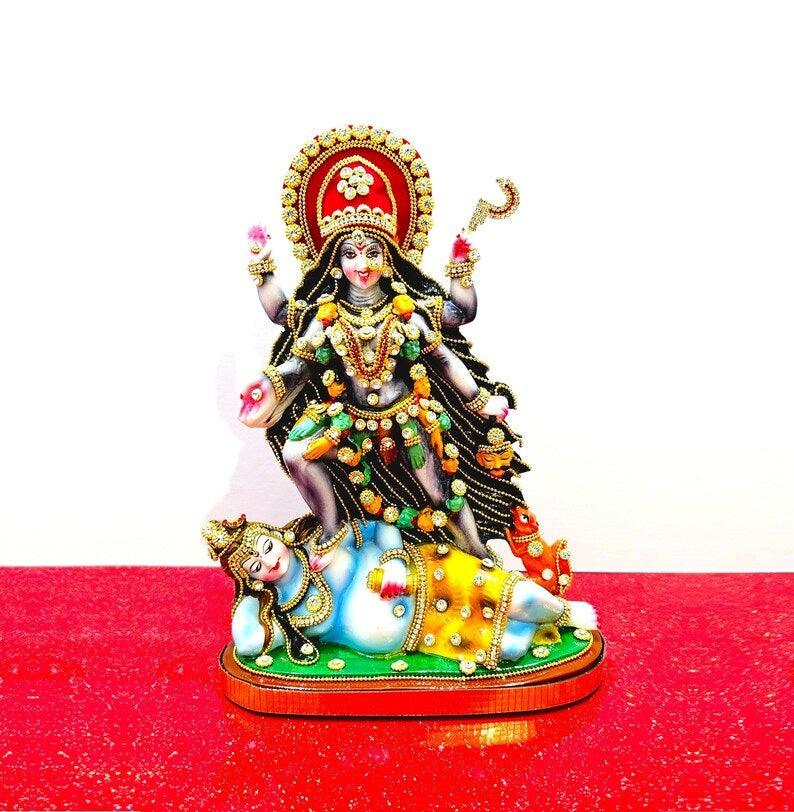Rare hand decorated Goddess Kali Maa Lord Shiva Statue