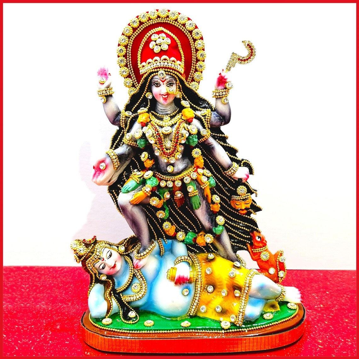 Rare hand decorated Goddess Kali Maa Lord Shiva Statue