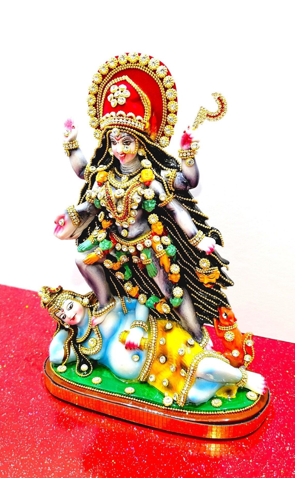 Rare hand decorated Goddess Kali Maa Lord Shiva Statue