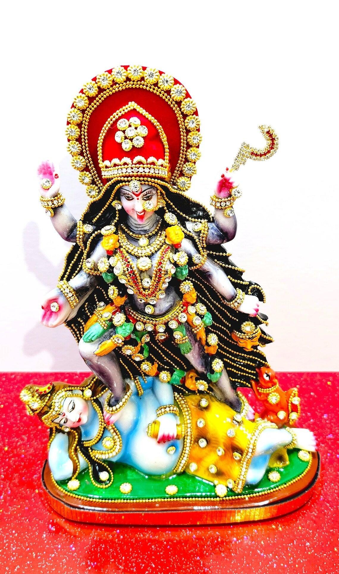 Rare hand decorated Goddess Kali Maa Lord Shiva Statue