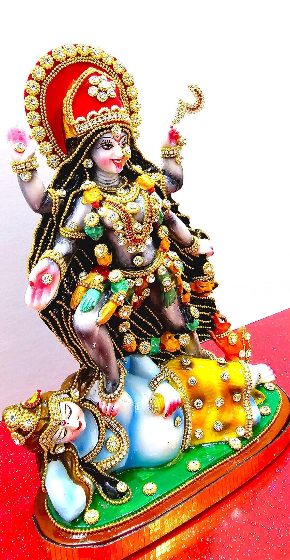 Rare hand decorated Goddess Kali Maa Lord Shiva Statue