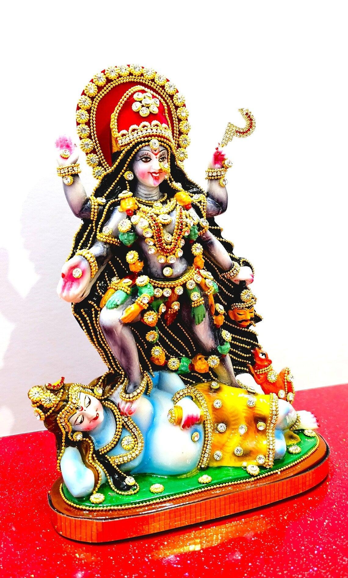 Rare hand decorated Goddess Kali Maa Lord Shiva Statue