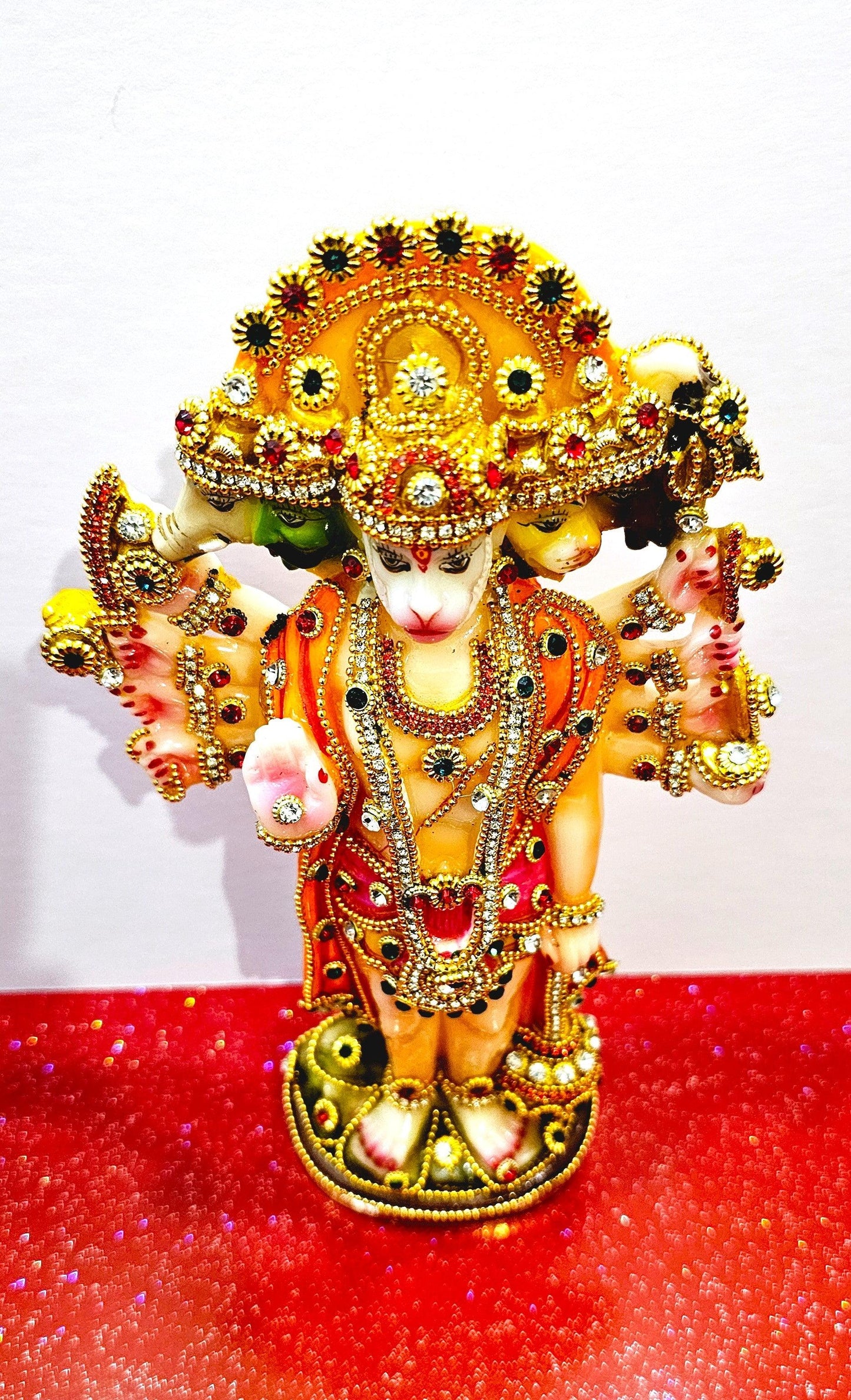 Lord Hanuman Bajrangbali Panchmukhi ( 5 Face ) , Rare Stone Decorated Statue