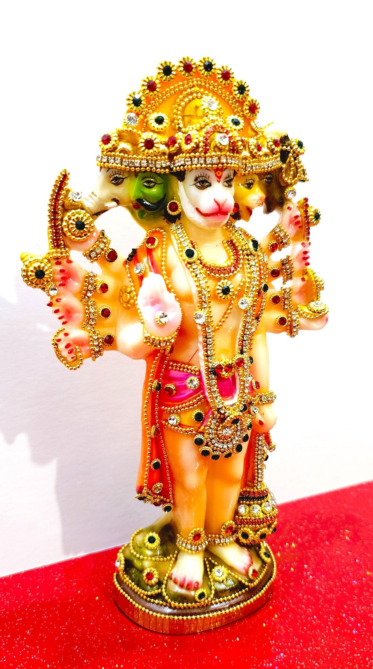 Lord Hanuman Bajrangbali Panchmukhi ( 5 Face ) , Rare Stone Decorated Statue