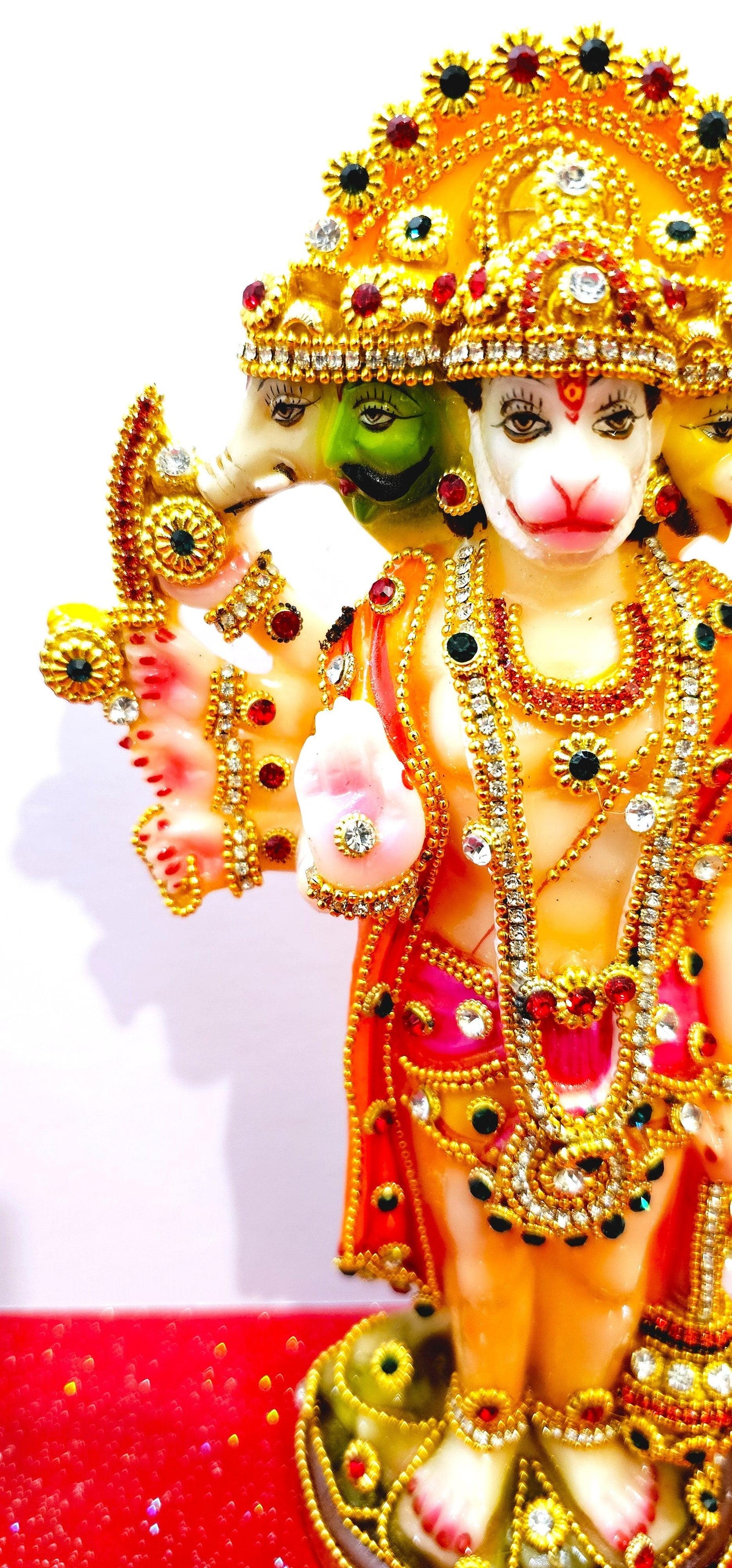 Lord Hanuman Bajrangbali Panchmukhi ( 5 Face ) , Rare Stone Decorated Statue