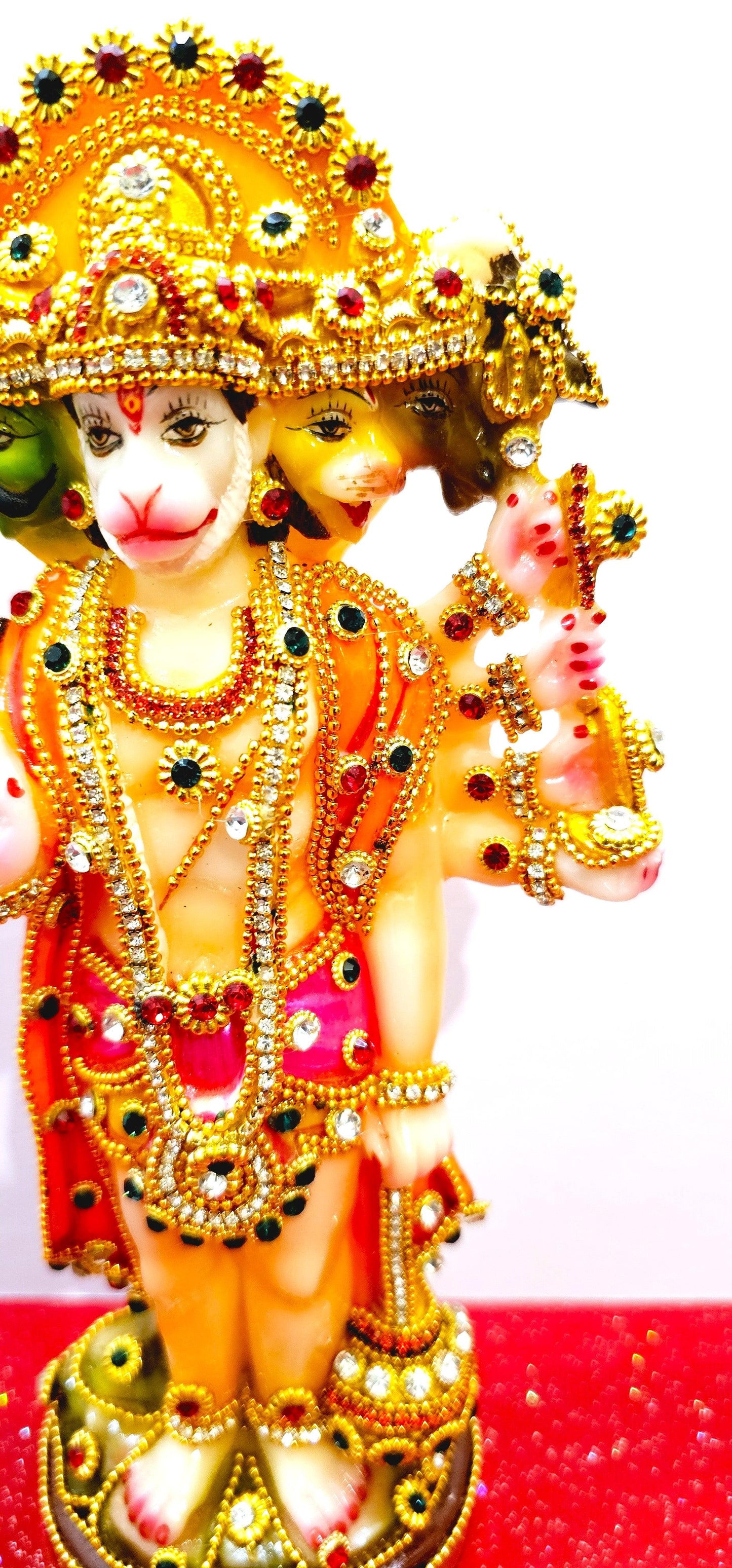 Lord Hanuman Bajrangbali Panchmukhi ( 5 Face ) , Rare Stone Decorated Statue