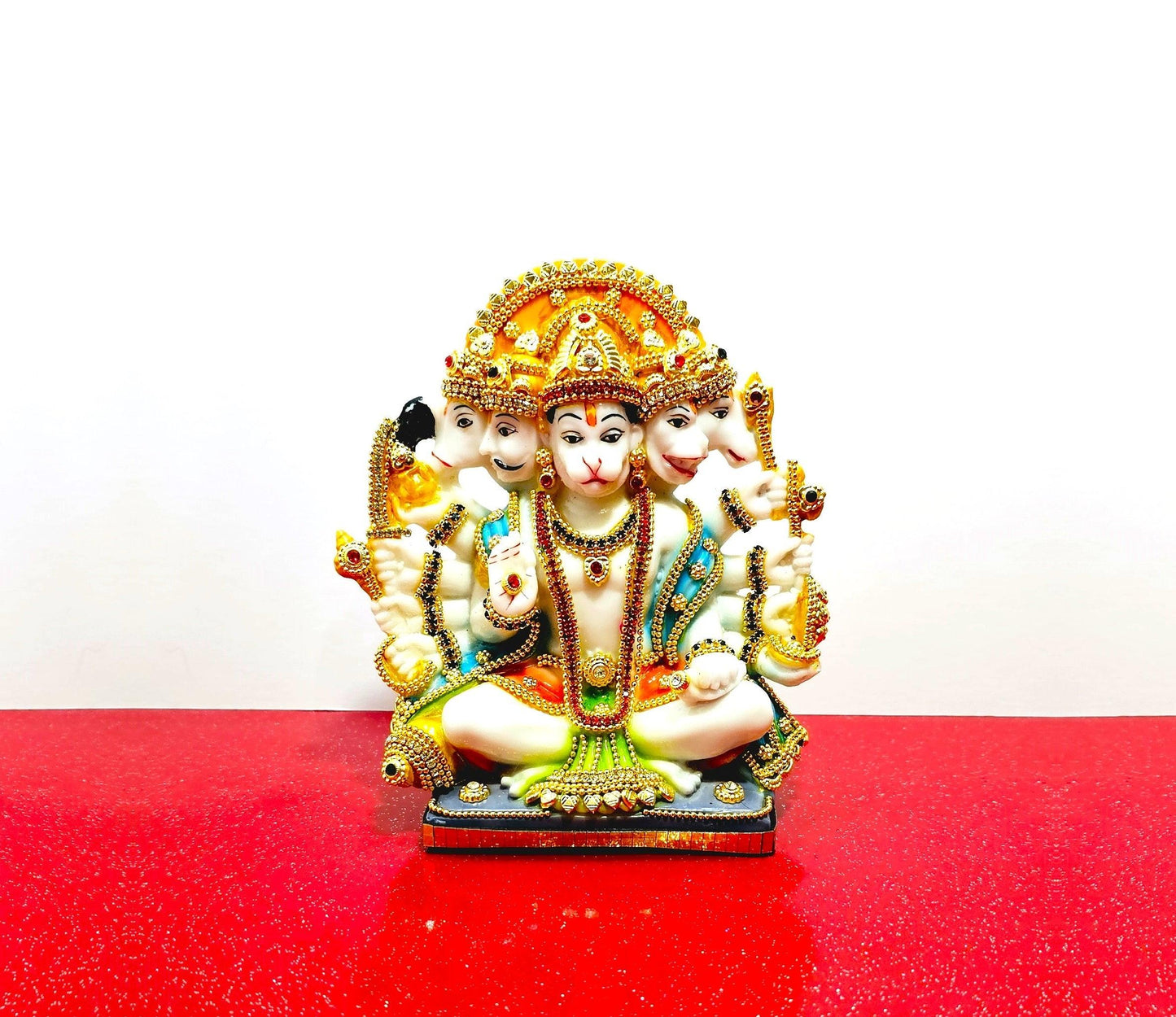 Lord Hanuman Bajrangbali Panchmukhi ( 5 Face ) , Rare Stone Decorated Statue