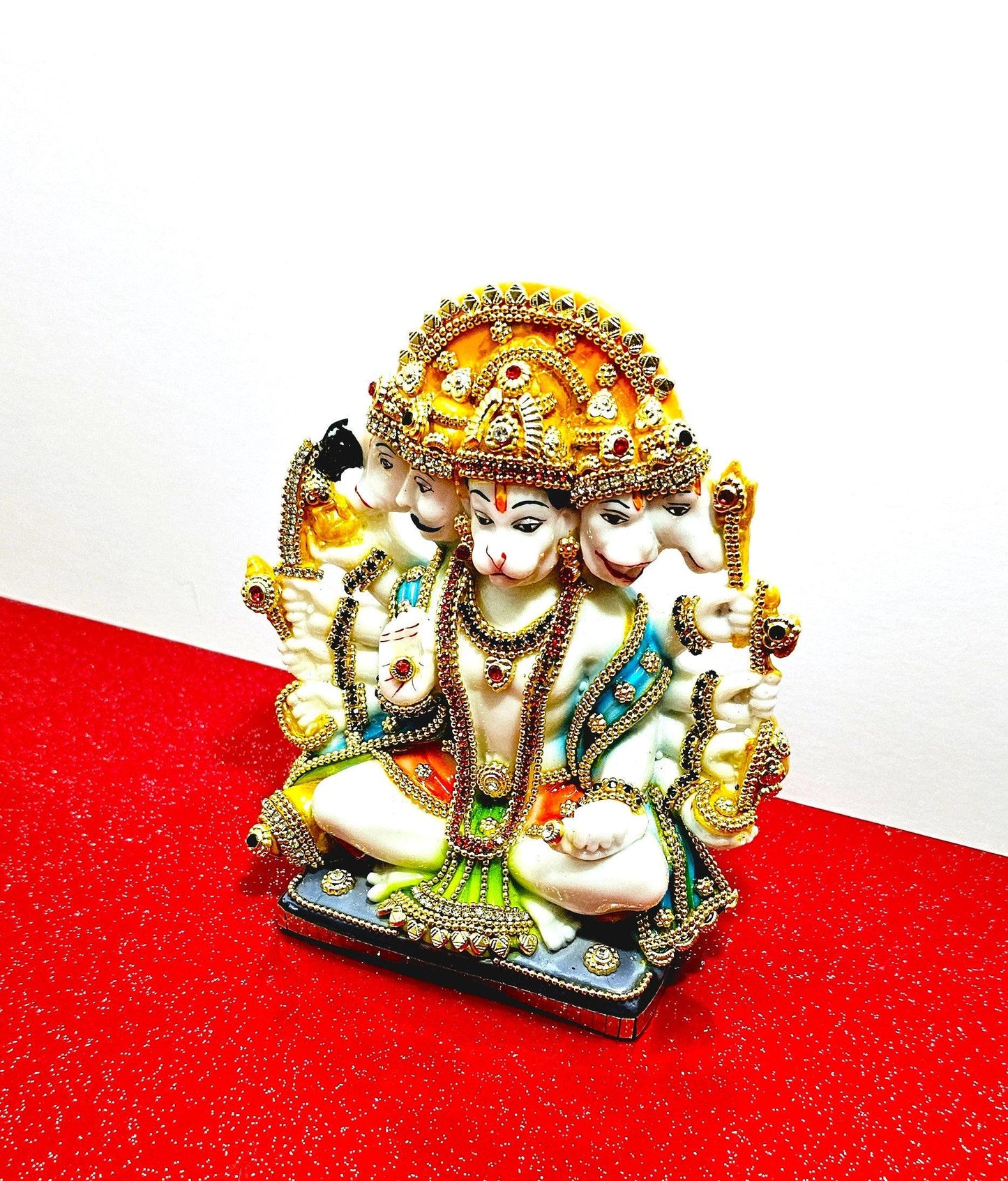 Lord Hanuman Bajrangbali Panchmukhi ( 5 Face ) , Rare Stone Decorated Statue