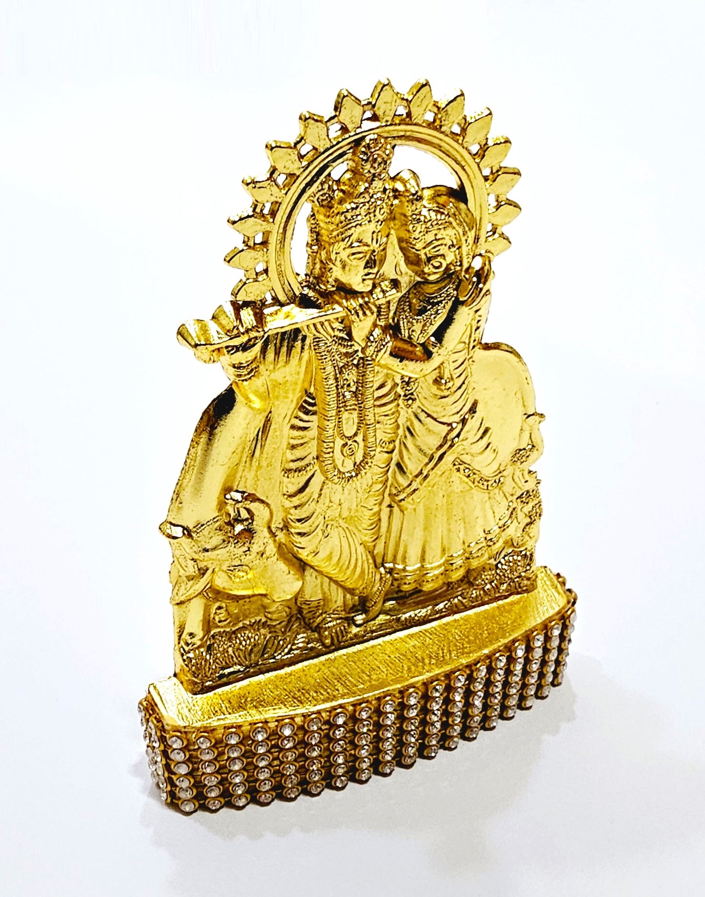 Radha Krishna Rare Stone Decorated, Gold Plated Idol Statue
