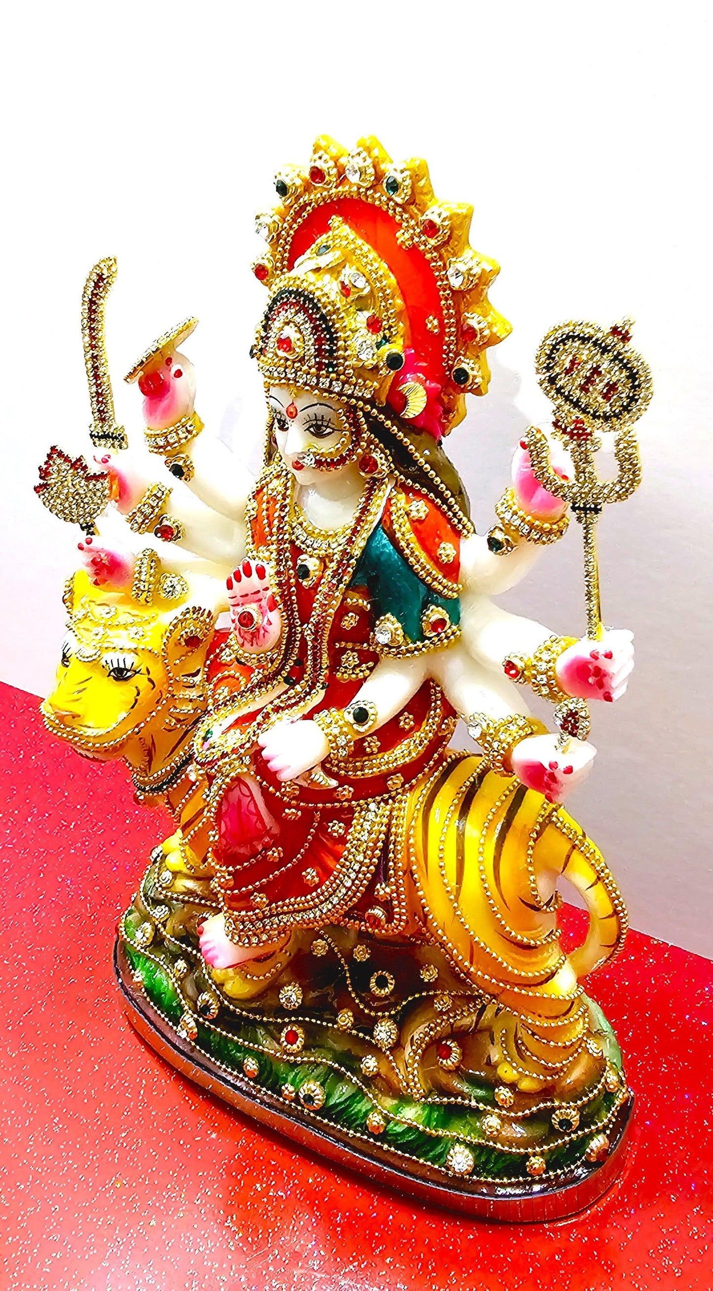 Rare Sherawali Mata ( Durga ) Stone Decorated Statue