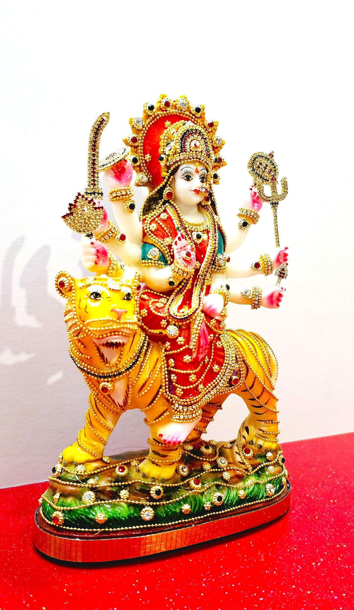 Rare Sherawali Mata ( Durga ) Stone Decorated Statue