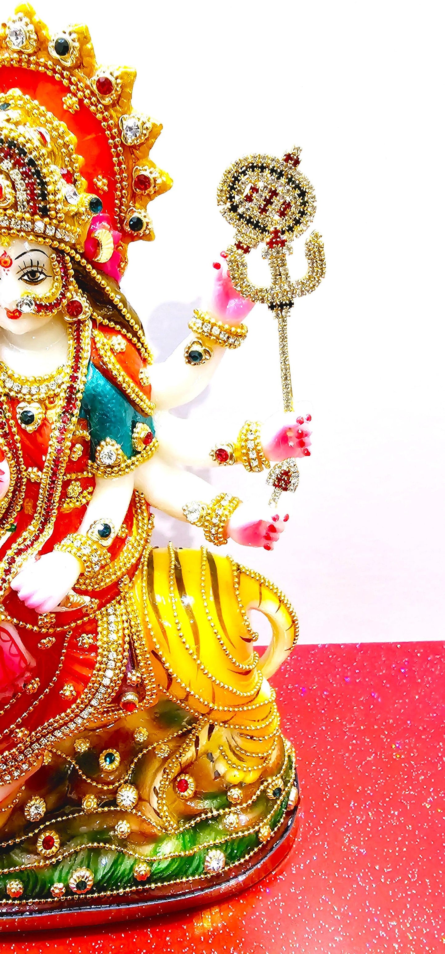 Rare Sherawali Mata ( Durga ) Stone Decorated Statue