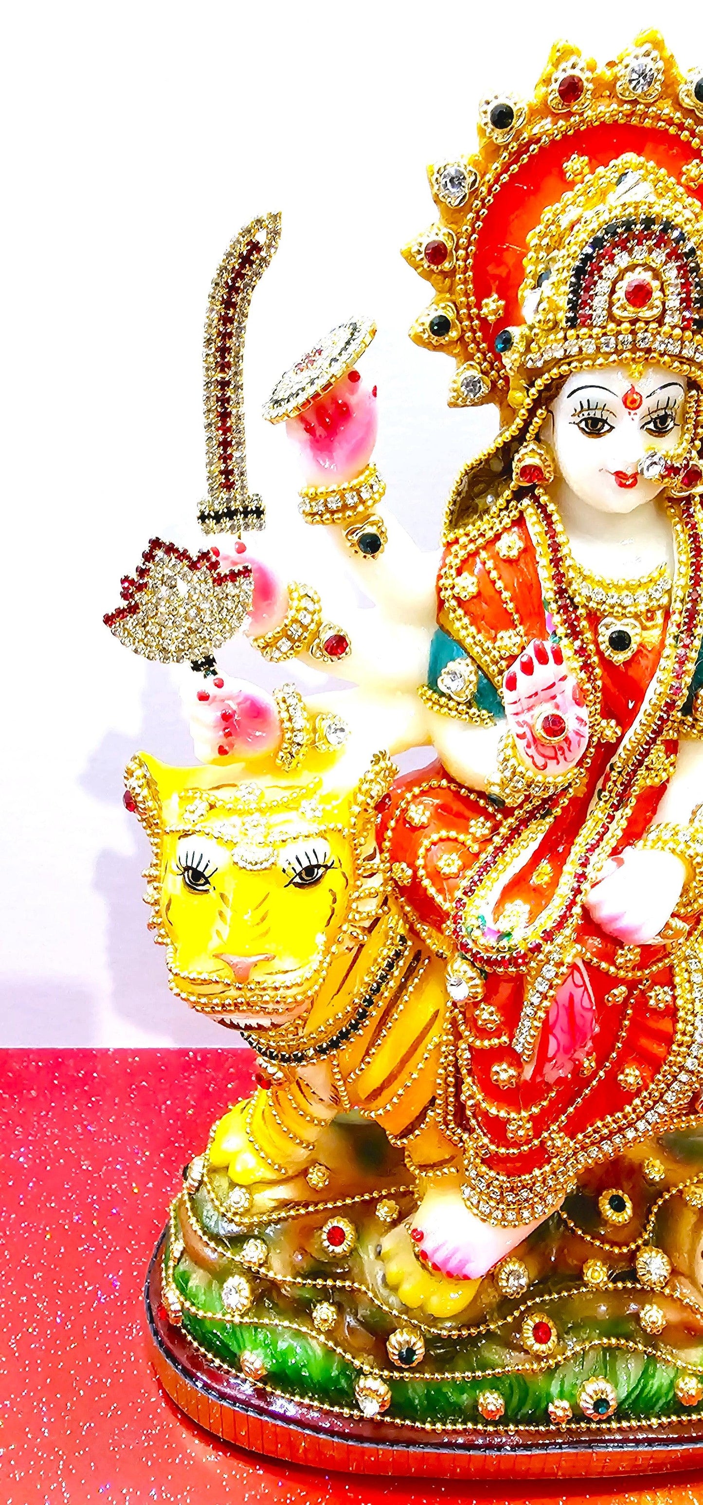Rare Sherawali Mata ( Durga ) Stone Decorated Statue