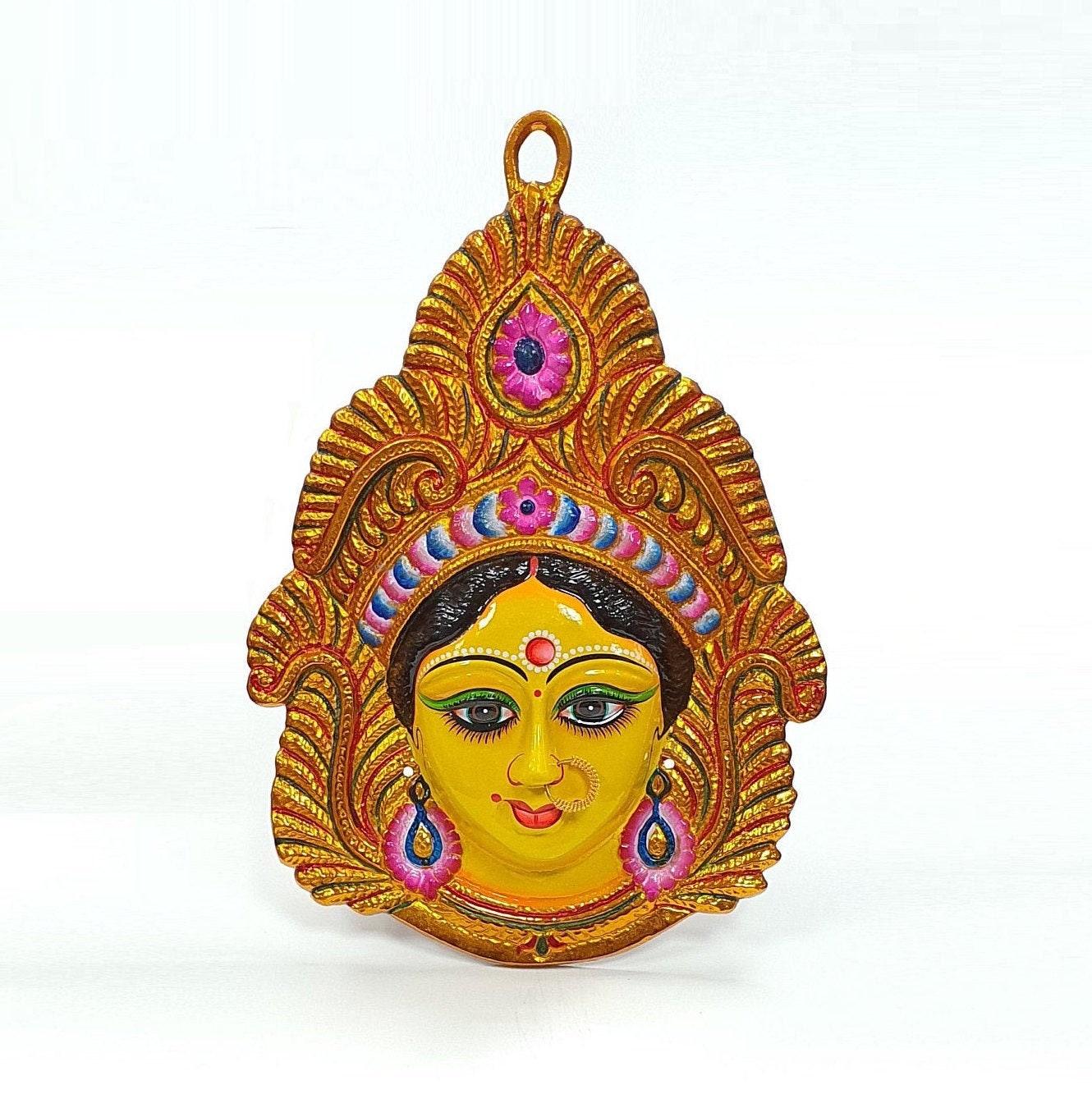 LARGE Rare Goddess Durga Wall Hanging Face With Nose Ring , Solid Alloy