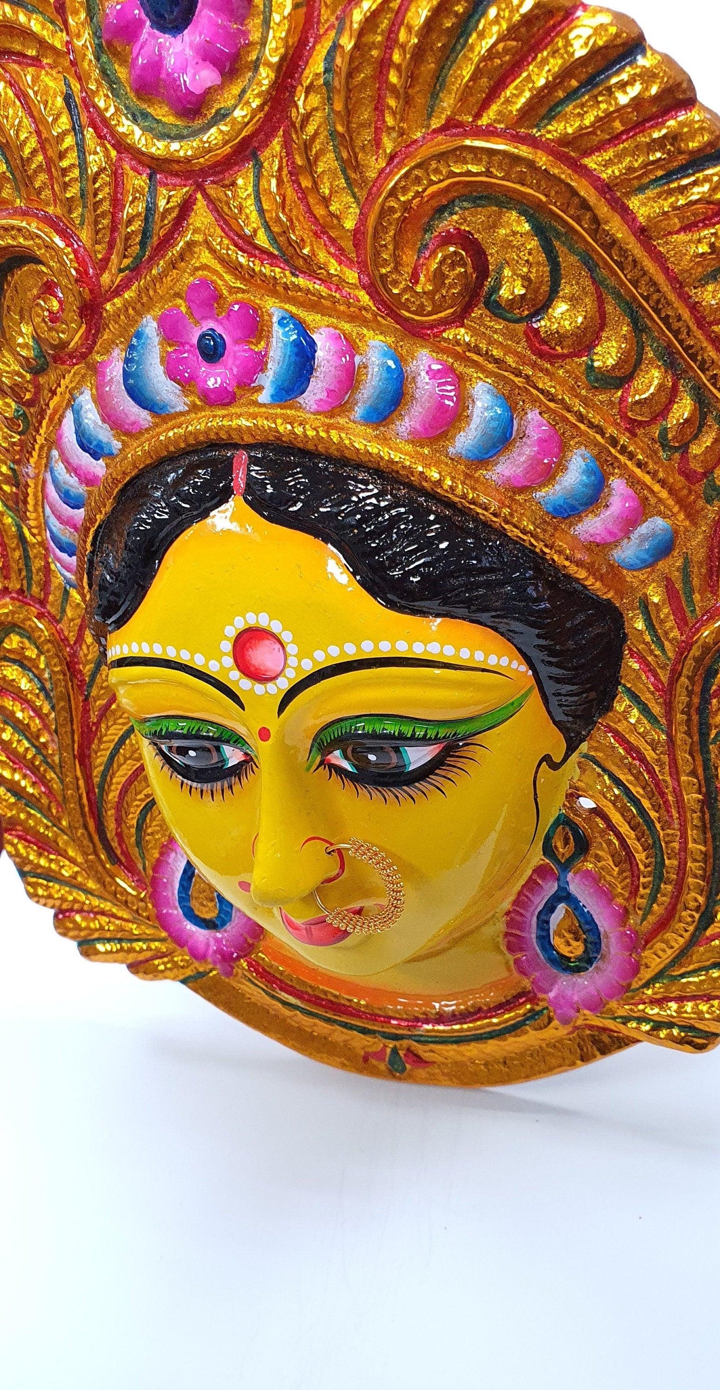 LARGE Rare Goddess Durga Wall Hanging Face With Nose Ring , Solid Alloy
