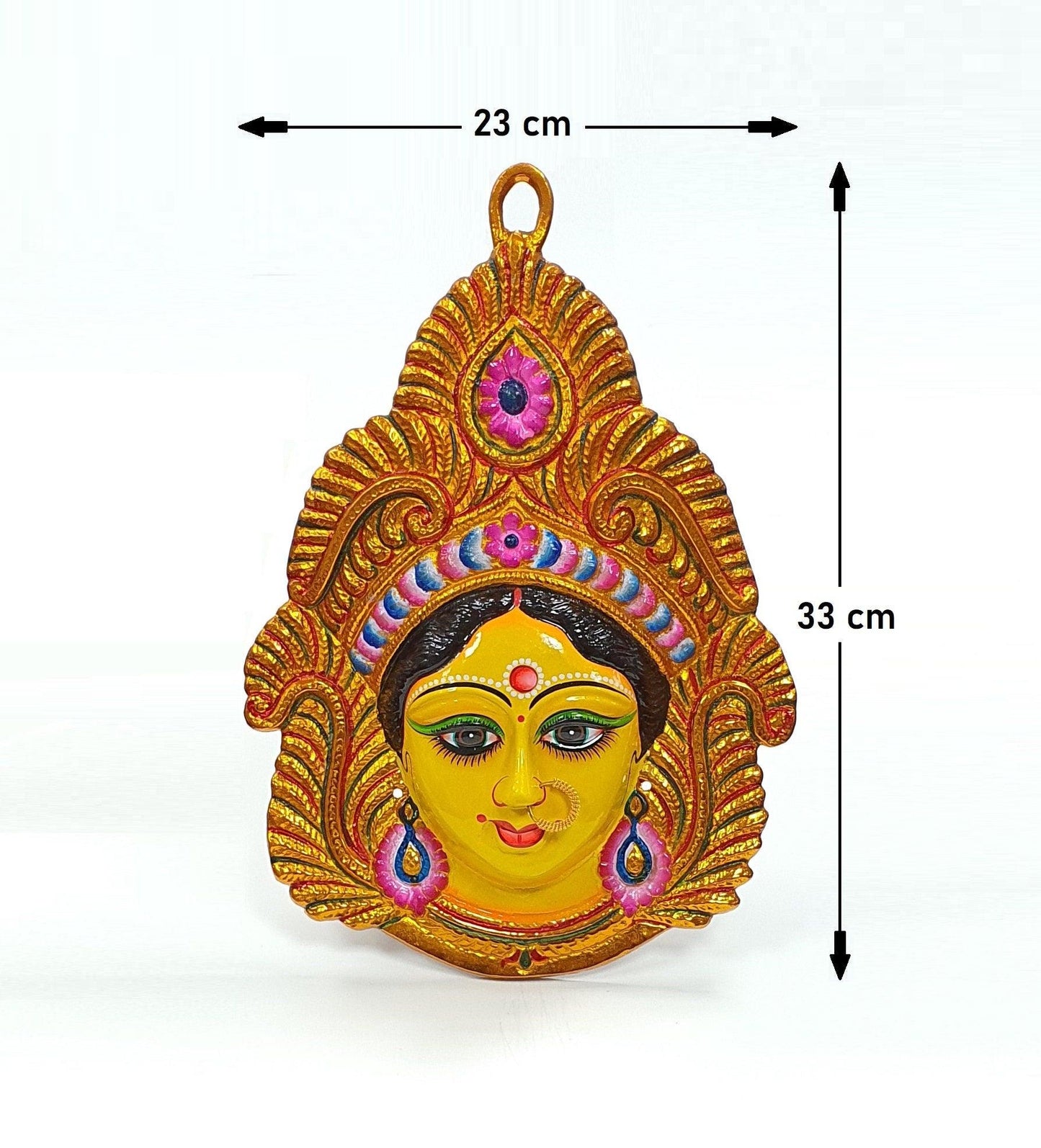 LARGE Rare Goddess Durga Wall Hanging Face With Nose Ring , Solid Alloy