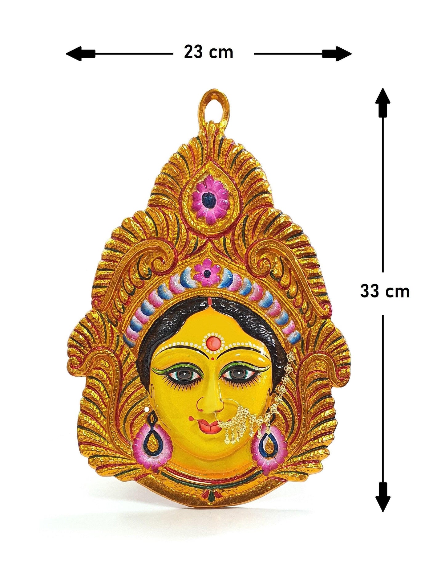 LARGE Rare Goddess Durga Wall Hanging Face With Large Nose Ring , Solid Alloy