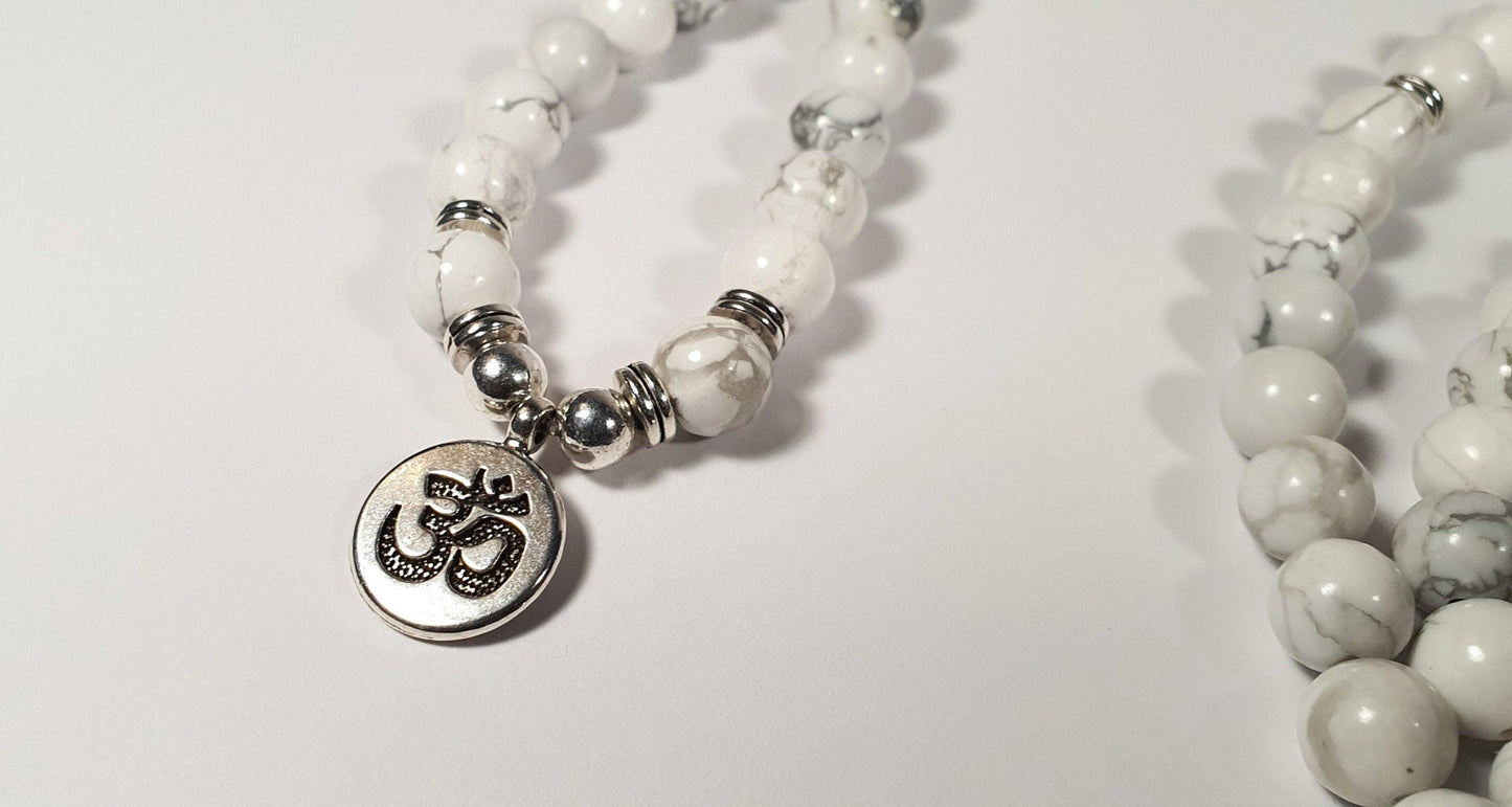 Hindu Om/Aum 108 Natural Gemstone Beaded Mala , Necklace/Bracelet