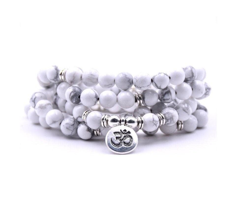 Hindu Om/Aum 108 Natural Gemstone Beaded Mala , Necklace/Bracelet