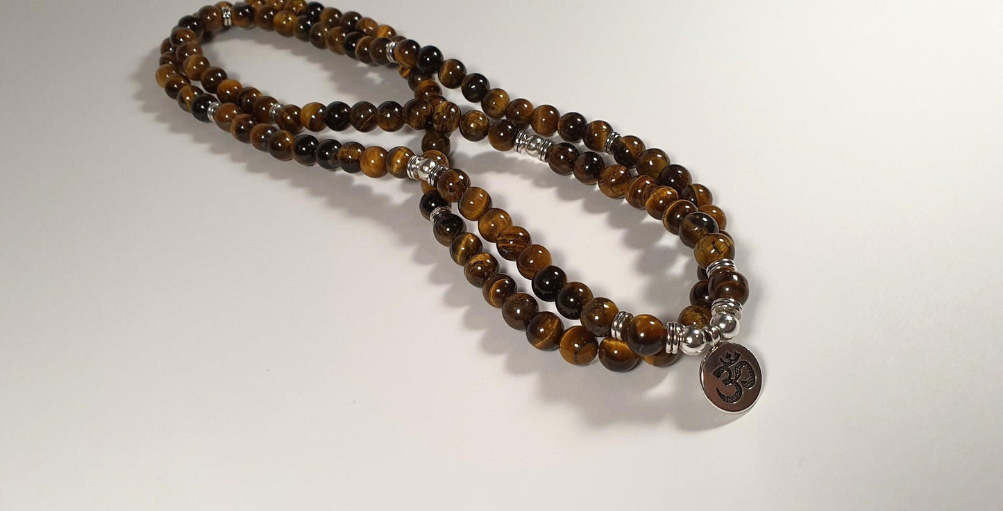 Hindu Om/Aum 108 Natural Gemstone Beaded Mala , Necklace/Bracelet