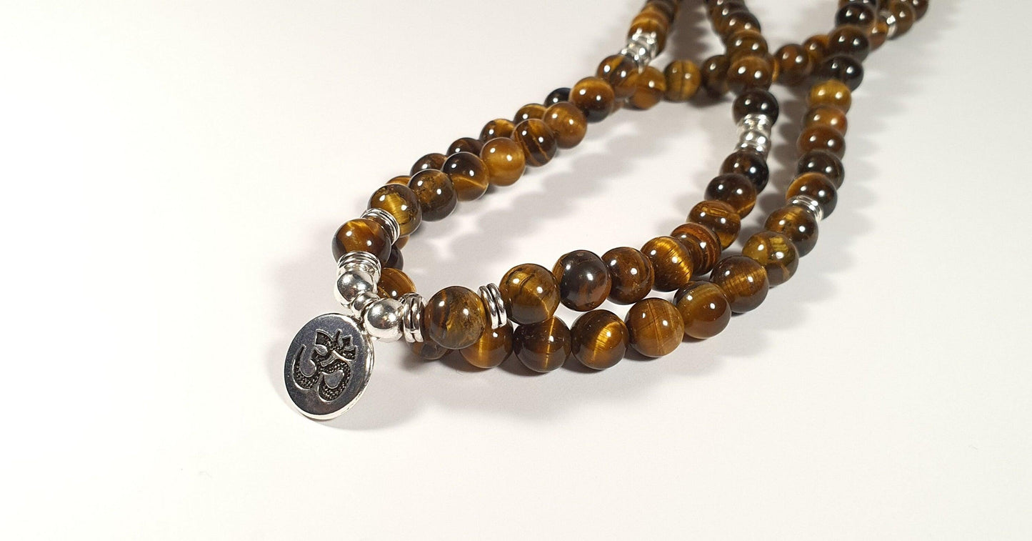 Hindu Om/Aum 108 Natural Gemstone Beaded Mala , Necklace/Bracelet