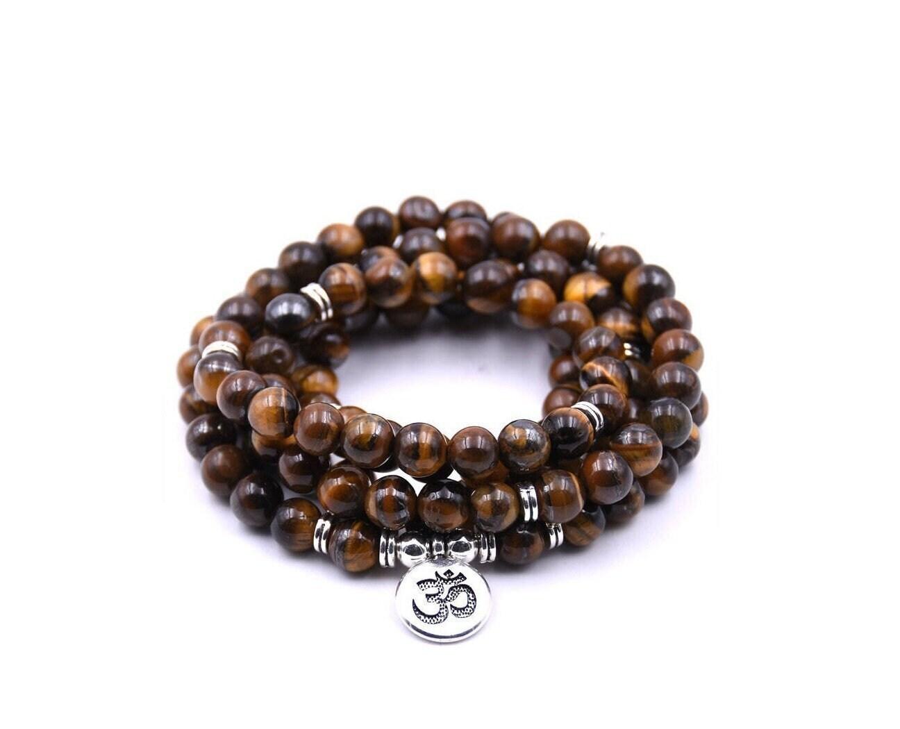 Hindu Om/Aum 108 Natural Gemstone Beaded Mala , Necklace/Bracelet