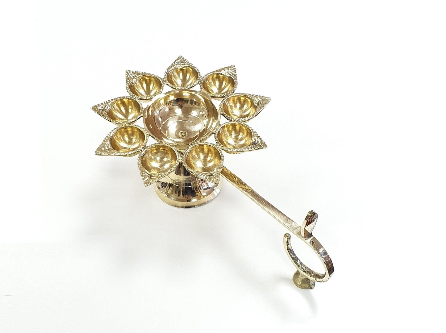Large Brass Aarti Puja/Pooja/Diwali/Festival 9 Diya/Diva Lamp