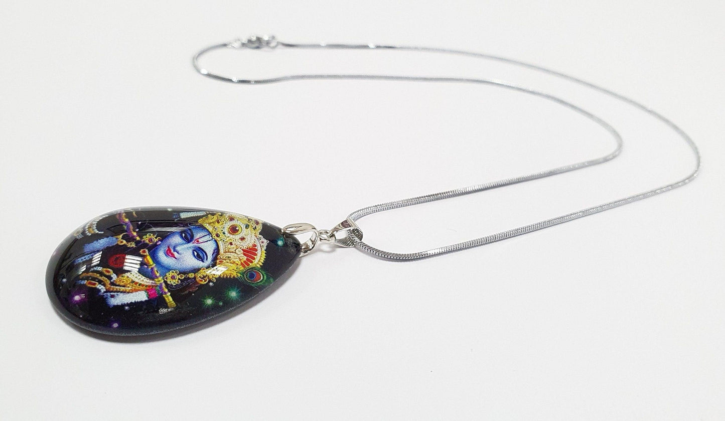 Lord Krishna Crystal Pendant with Silver Chain , High Quality product