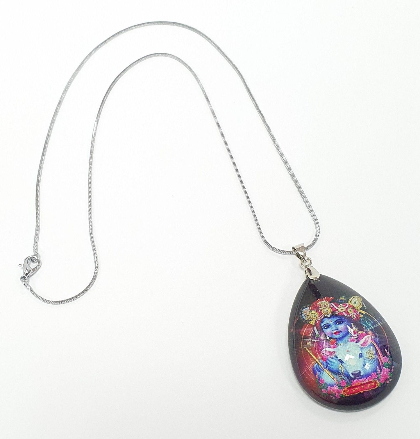 Lord Krishna Crystal Pendant with Silver Chain , High Quality product