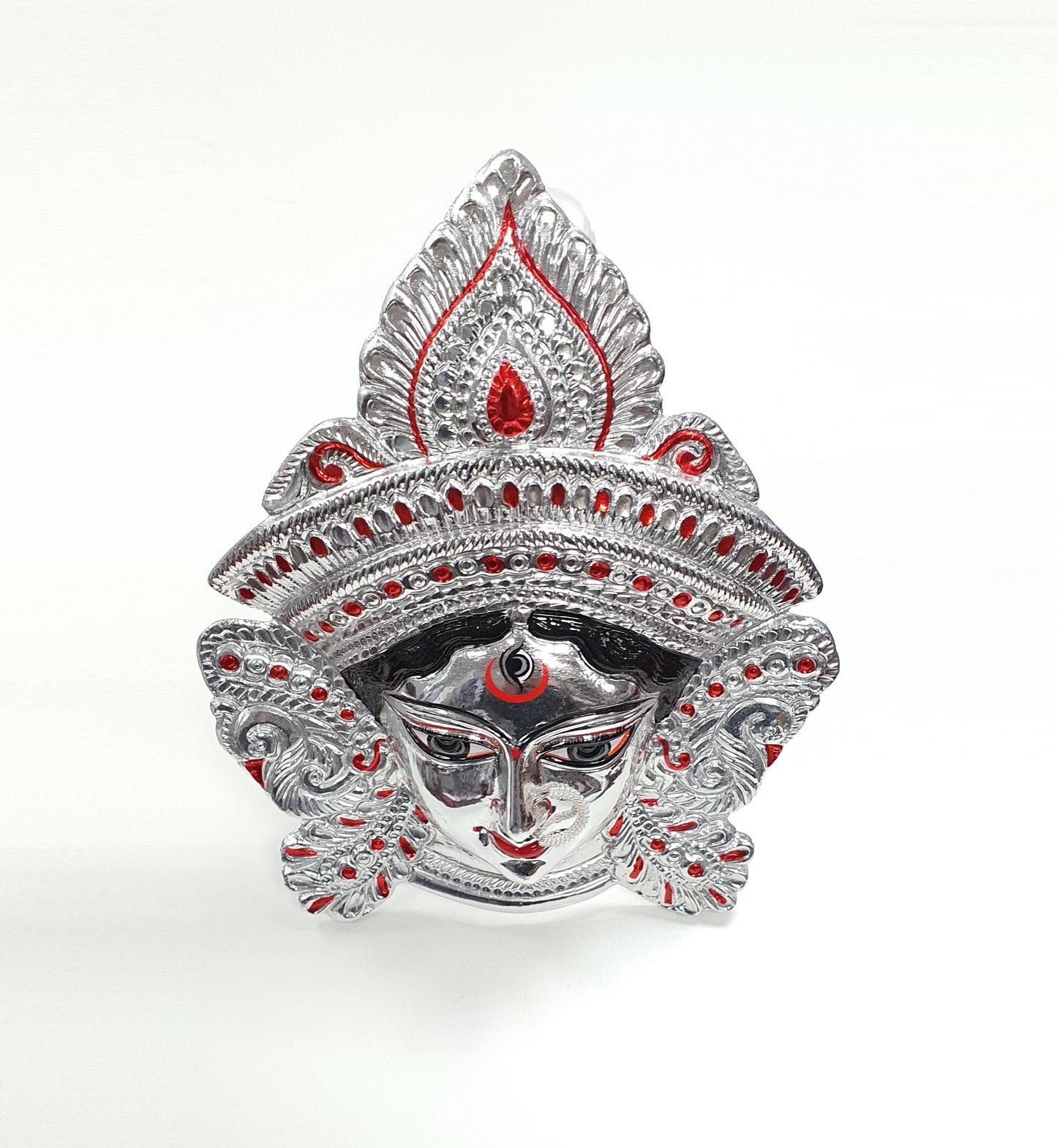 SIZE-M Goddess Durga ( Kali ) Rare Chrome/Silver Wall Hanging Face With Nose Ring
