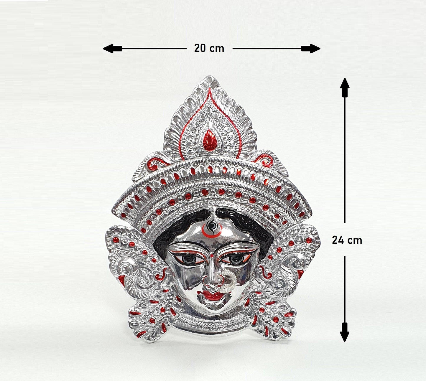 SIZE-M Goddess Durga ( Kali ) Rare Chrome/Silver Wall Hanging Face With Nose Ring