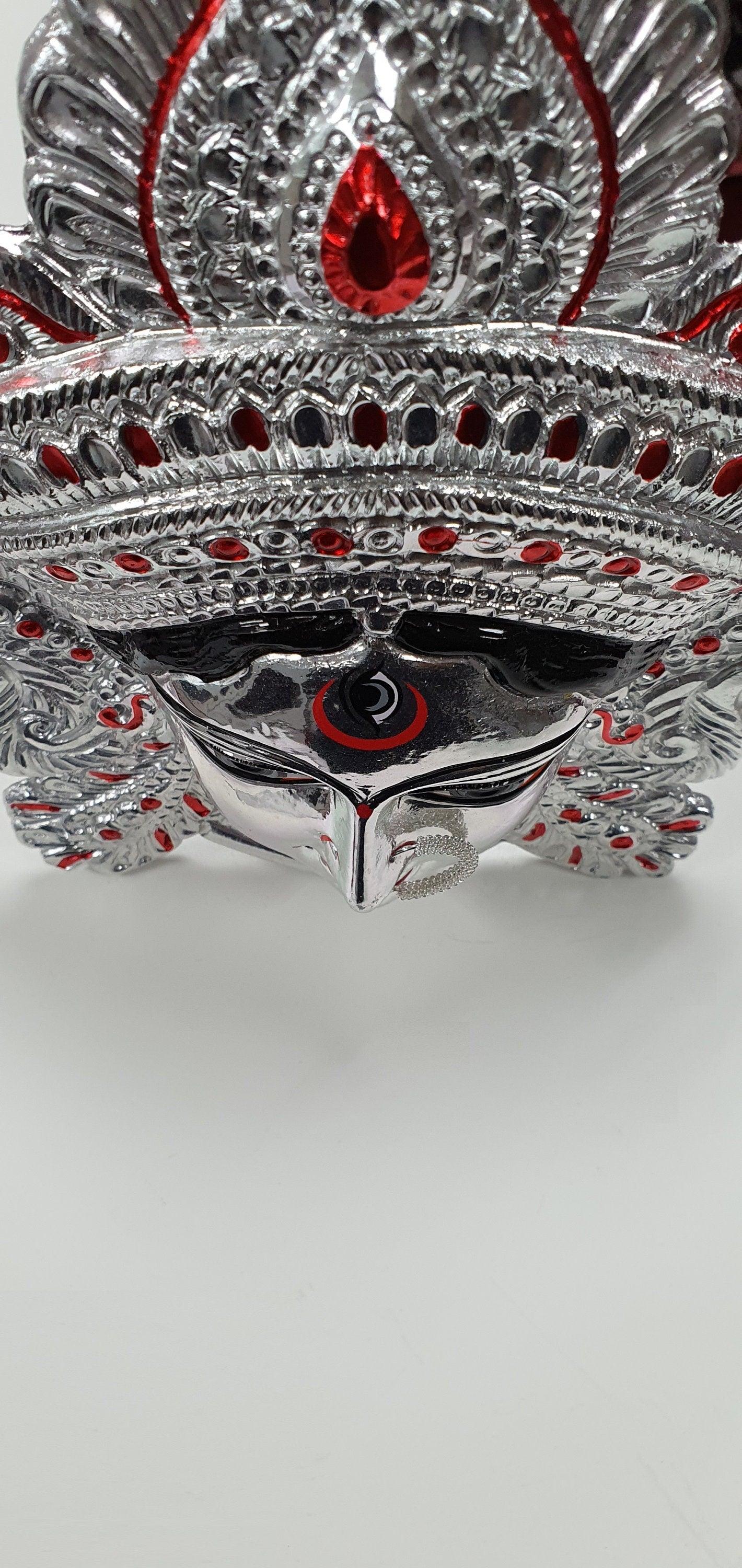 SIZE-M Goddess Durga ( Kali ) Rare Chrome/Silver Wall Hanging Face With Nose Ring